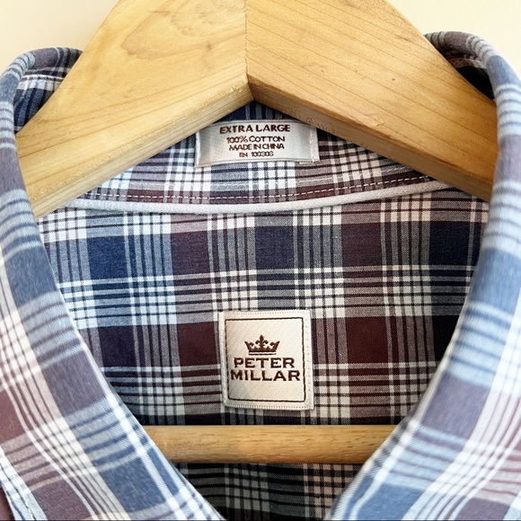 PETER MILLAR Men’s Blue Plaid Dress Shirt Size XL 100% Cotton DRY CLEANED - Picture 4 of 8